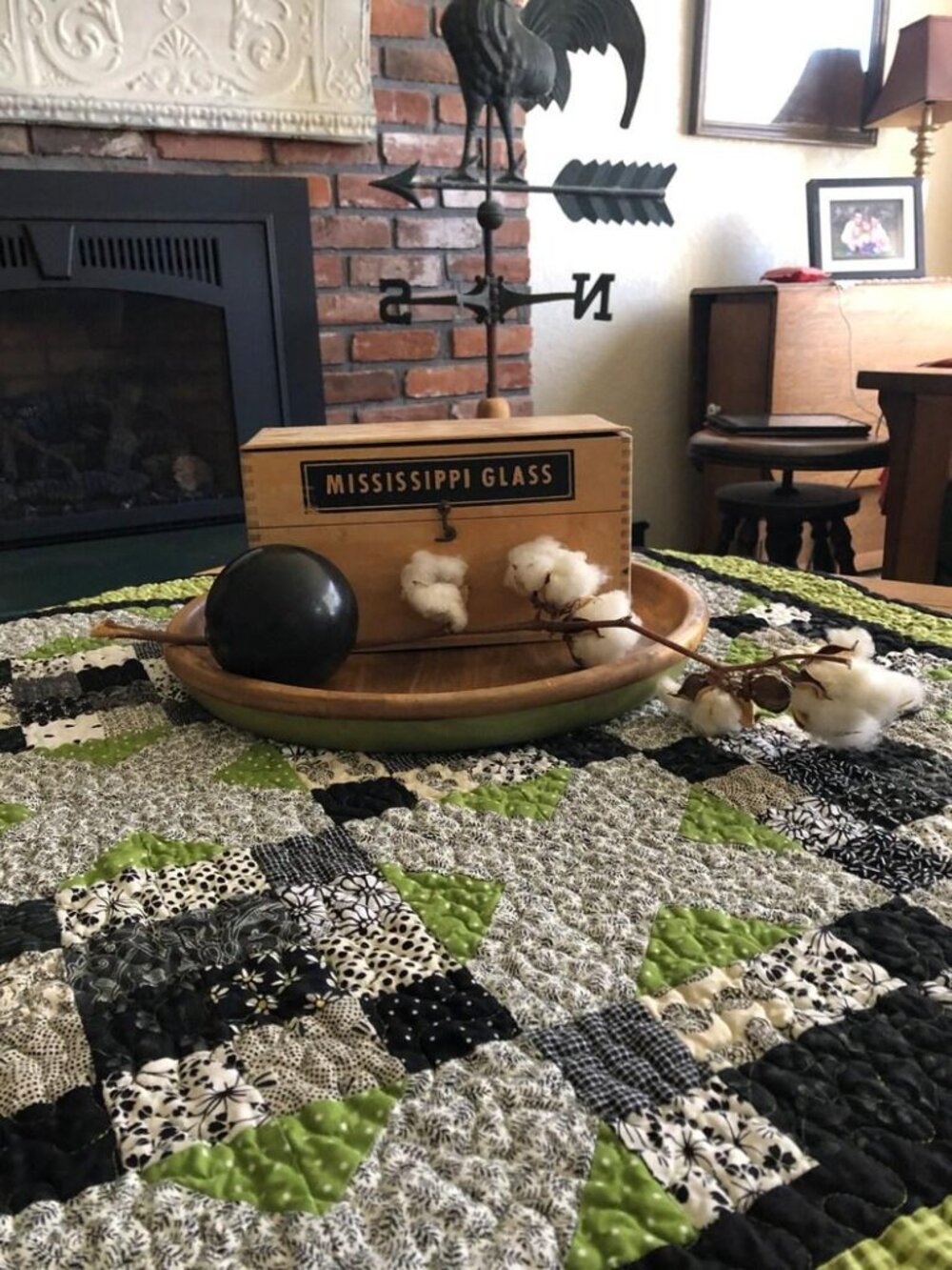 HANDMADE QUILT By *EDDIE WALKER* 36"x35 Green Black table topper $95.00 NEW OOAK